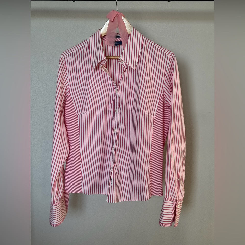 Pink And White Alternating Stripe Button Down - image 1
